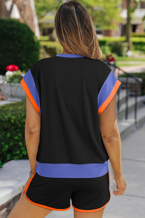 Contrast Trim Cap Sleeve Tee Shorts Set